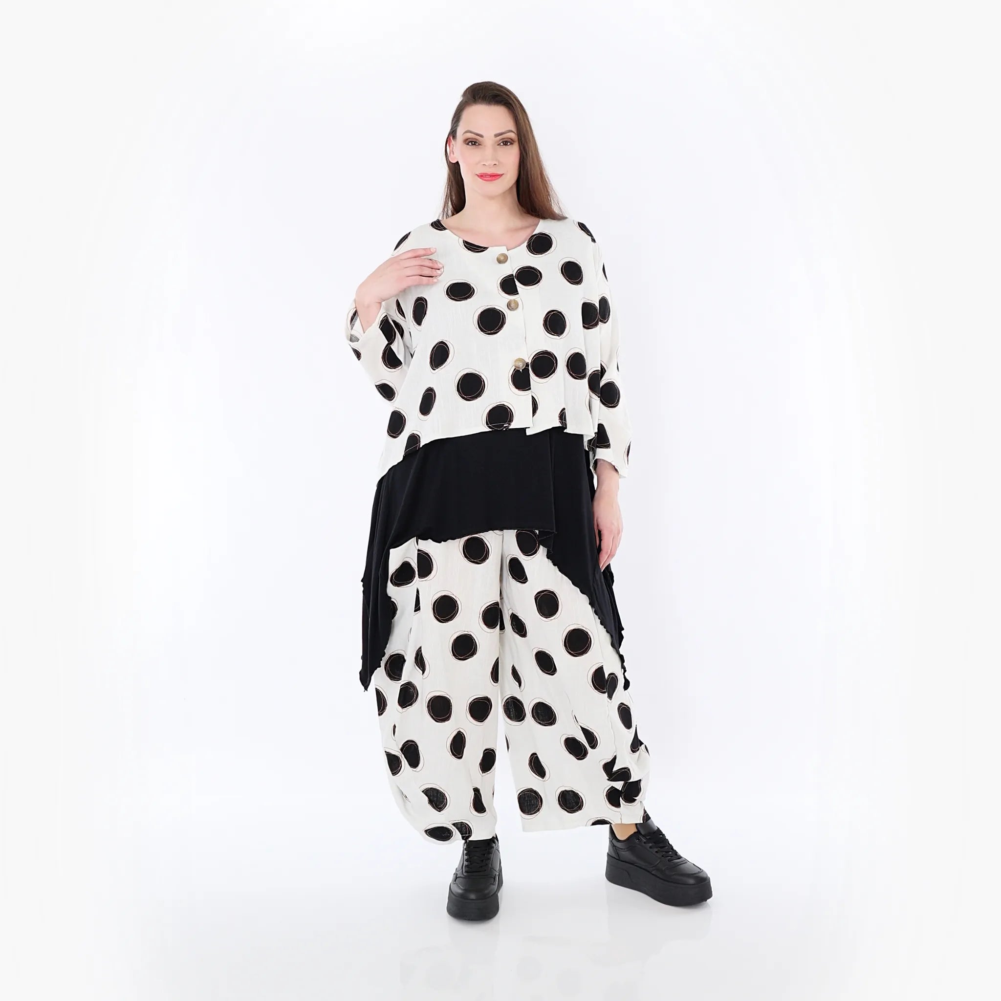  Ballonhose von AKH Fashion aus Viskose, 1480.08069, Ecru/Schwarz/Cognac, Punkte, Schick