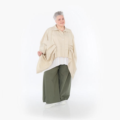Damen Hose Lagenlook Baumwolle Khaki, Ballonschnitt, Flügeltaschen, Oversize große Größen – AKH Fashion