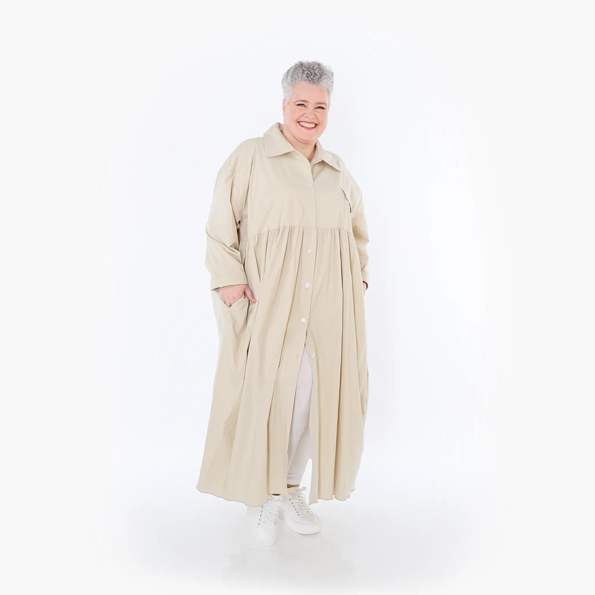  A-Form Mantel von AKH Fashion aus Baumwolle, 1482.07084, Beige, Ausgefallen, Zeitlos