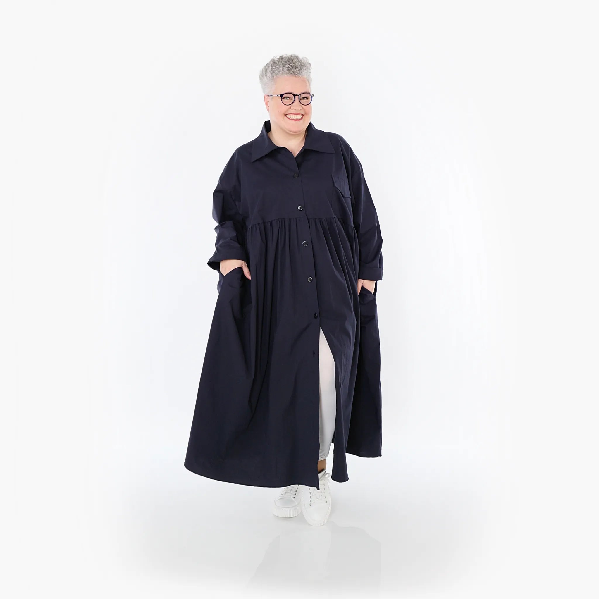  A-Form Mantel von AKH Fashion aus Baumwolle, 1482.07084, Marine, Ausgefallen, Zeitlos