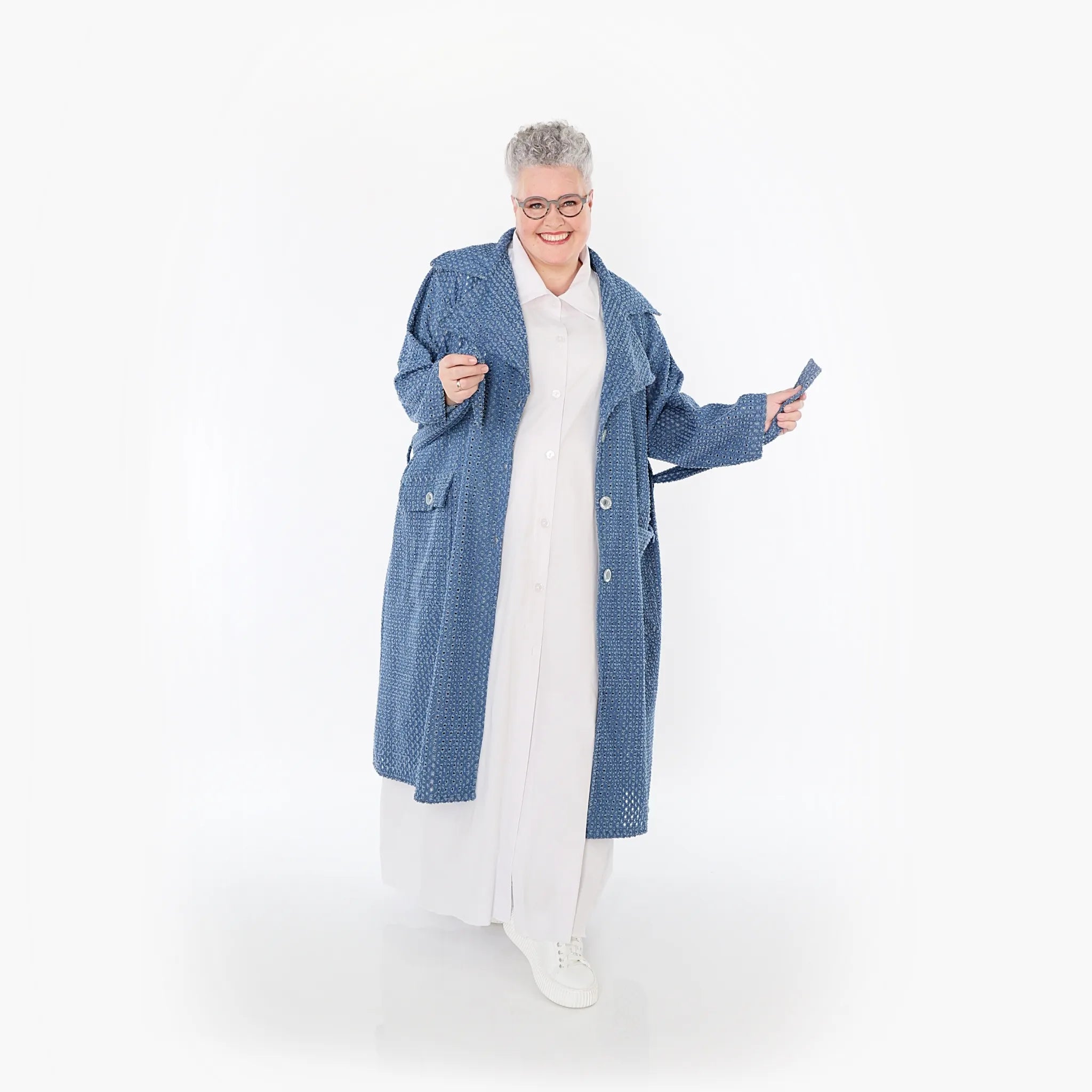  A-Form Mantel von AKH Fashion aus Baumwolle, 1483.07088, Jeansblau, Ausgefallen, Zeitlos