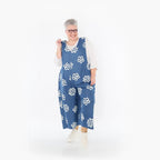  AKH Fashion Jumpsuit in gerader Form, aus Baumwolle, 1485.07079, Jeansblau/Weiß, Blumen