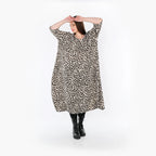  Ballonkleid von AKH Fashion aus Materialmix, 1496.01926, Beige/Schwarz/Cognac, Leopard
