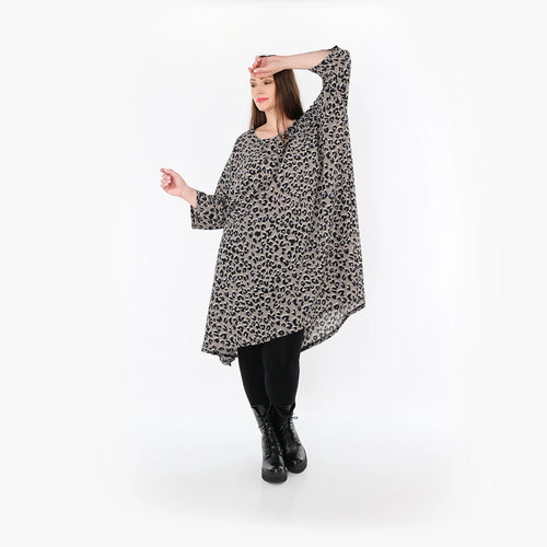 A-Form Bigshirt von AKH Fashion aus Materialmix, 1496.02666, Grau/Schwarz/Blau, Leopard