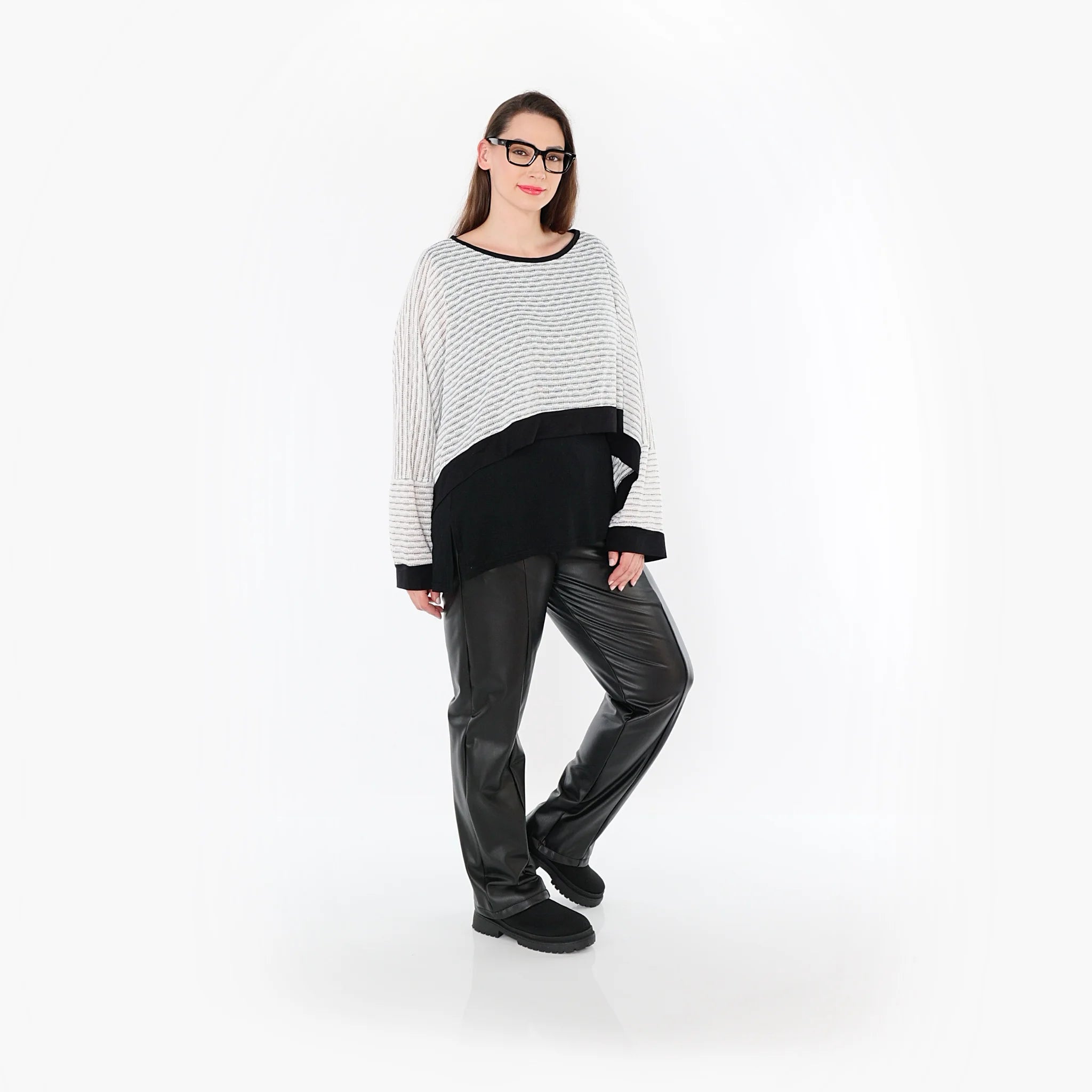  AKH Fashion Überwurf in kastiger Form, aus Baumwolle, 1498.07011, Weiß/Schwarz, Streifen