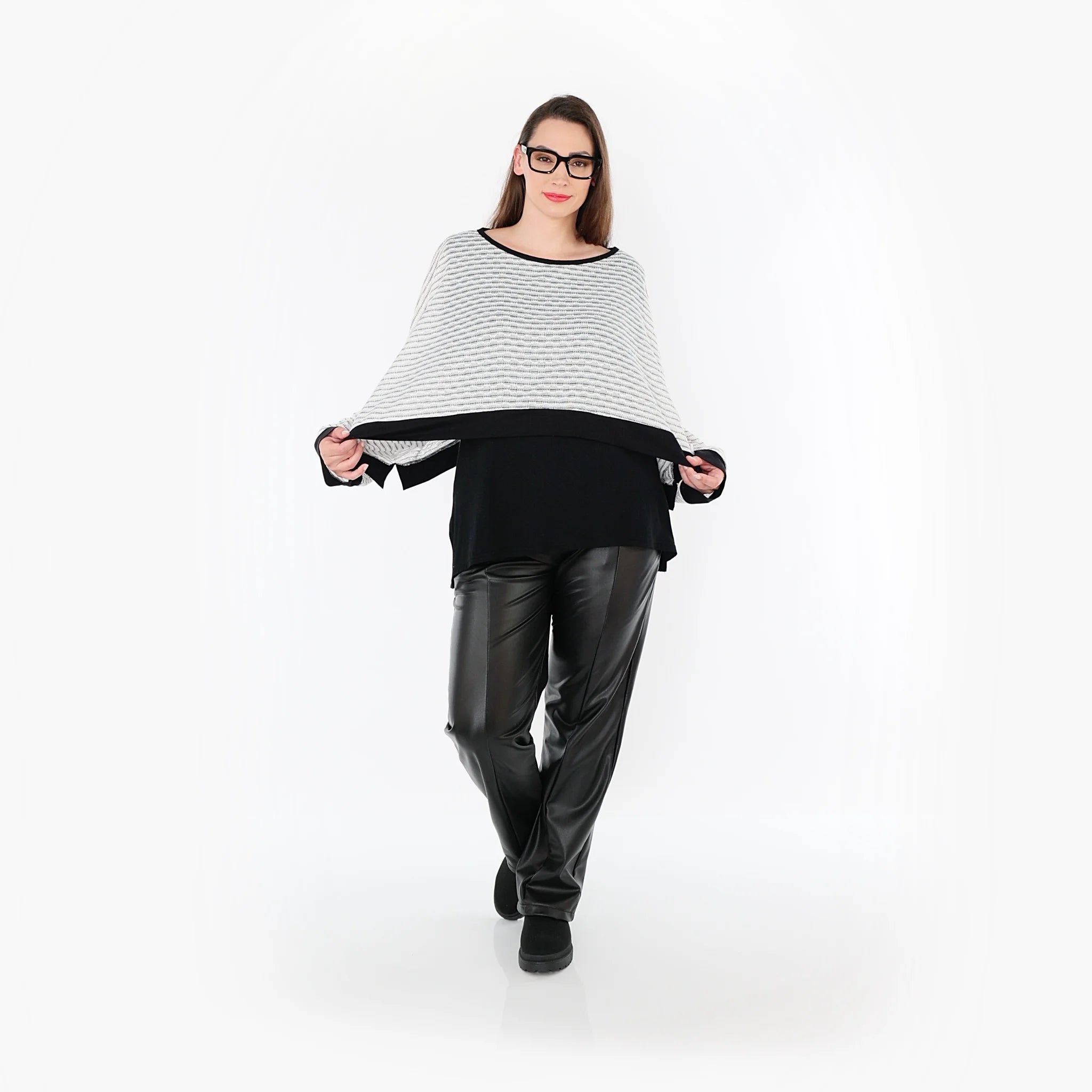  AKH Fashion Überwurf in kastiger Form, aus Baumwolle, 1498.07011, Weiß/Schwarz, Streifen