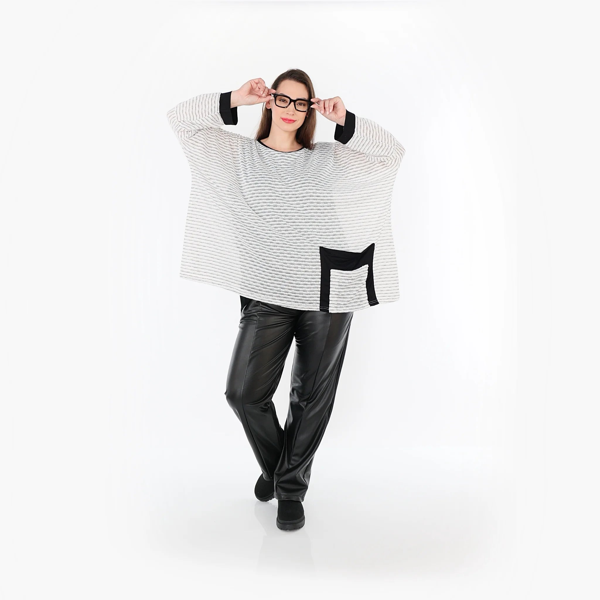  A-Form Bigshirt von AKH Fashion aus Baumwolle, 1498.07060, Weiß/Schwarz, Streifen, Schick