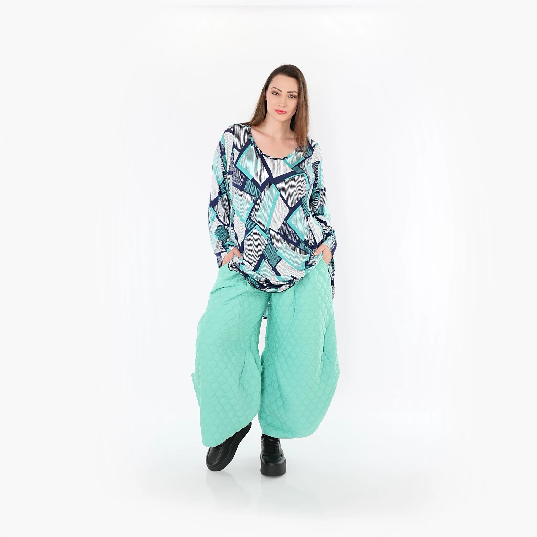  Ballonhose von AKH Fashion aus Materialmix, 1450.06631, Mintgrün, Jacquard, Schick, Schick