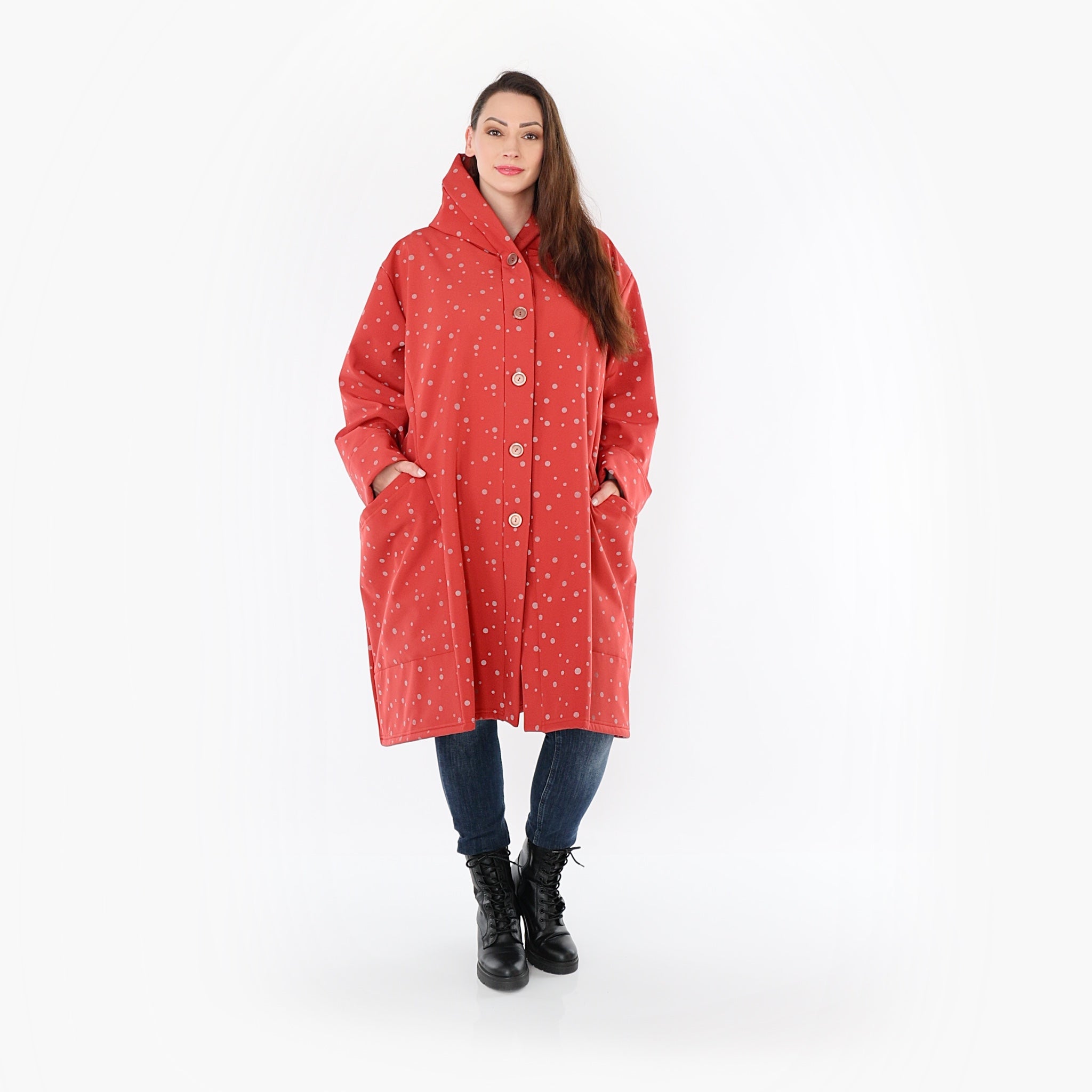  Ballonjacke von AKH Fashion aus Polyester, 1512.06660, Rot/Grau, Punkte, Ausgefallen