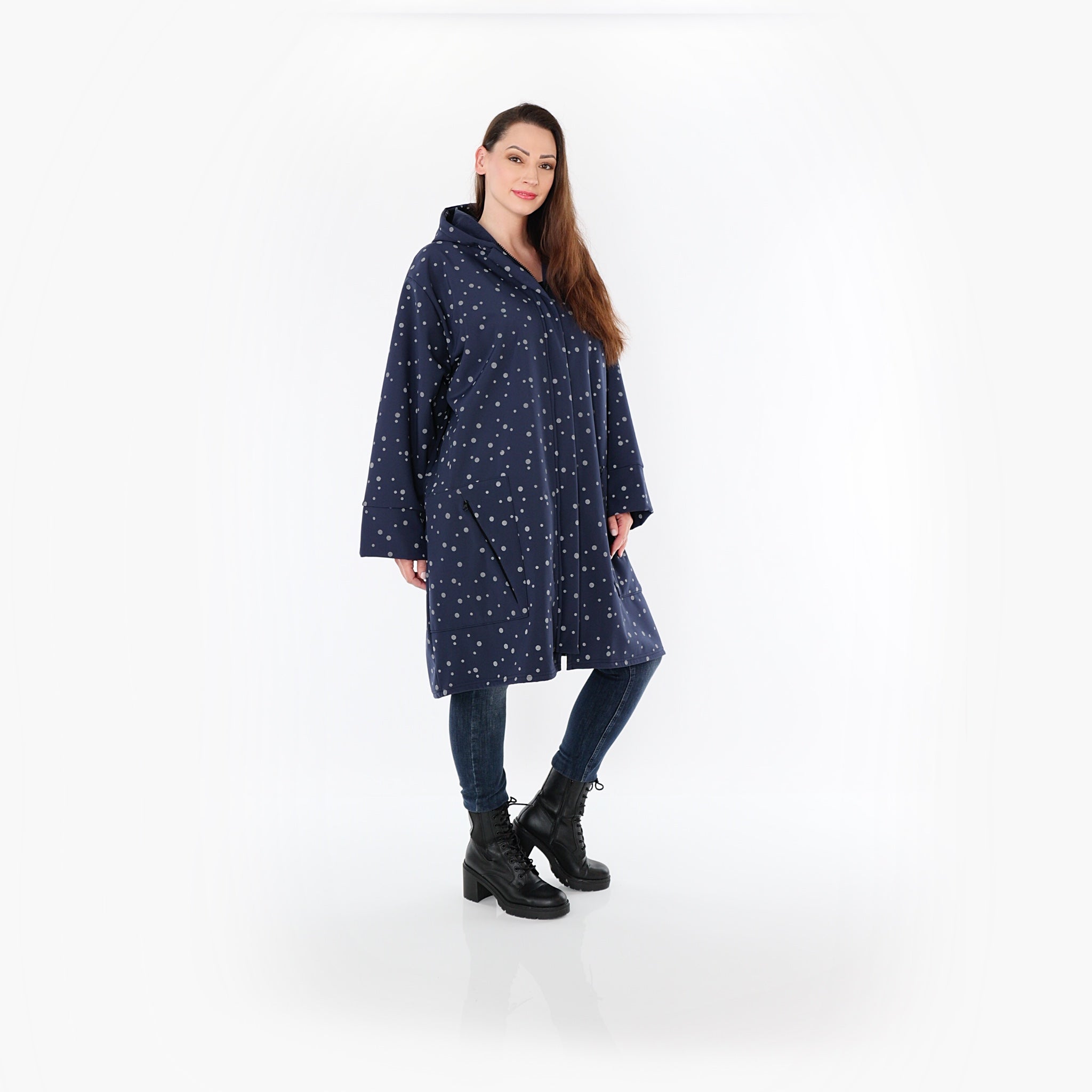  AKH Fashion Mantel in gerader Form, aus Polyester, 1512.07035, Marine/Grau, Punkte, Schick