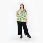  AKH Fashion Bluse in gerundeter Form, aus Rayon, 1510.07092, Grün/Türkis/Schwarz, Wellen