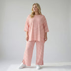 Stilvolle Lagenlook Hose aus weichem Jersey in legerer Oversize Form mit Schlitz, Weiß/Lachs