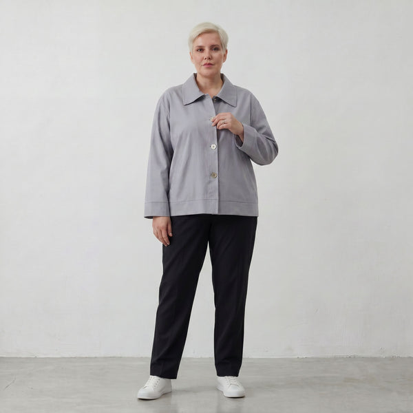 Zeitlose Karottenhose Grau elastisch leger ausgefallen Lagenlook Komfortliebling weich