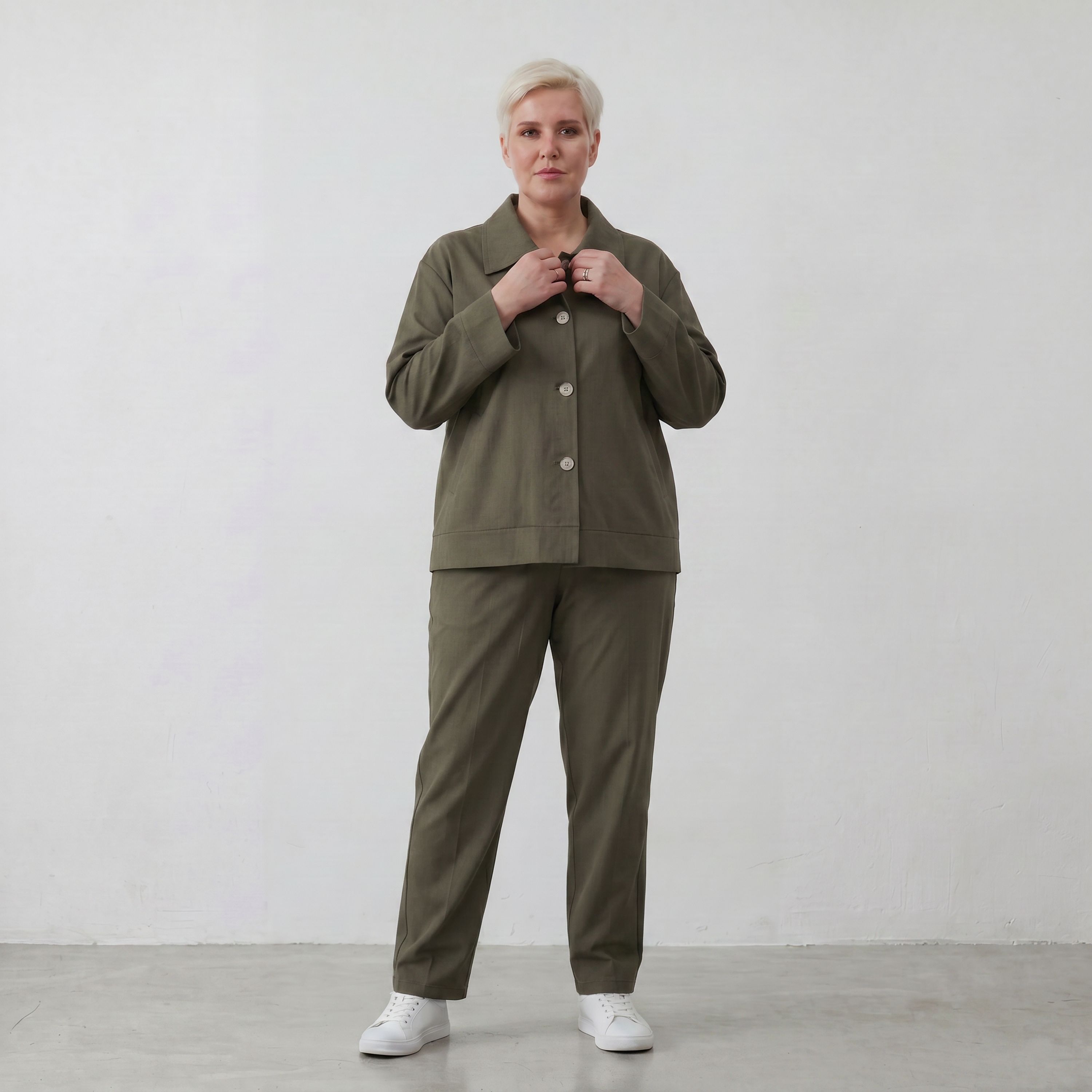 Khaki Bengalineblazer im Oversize Lagenlook weich elastisch zeitlos leger chic sommerlich