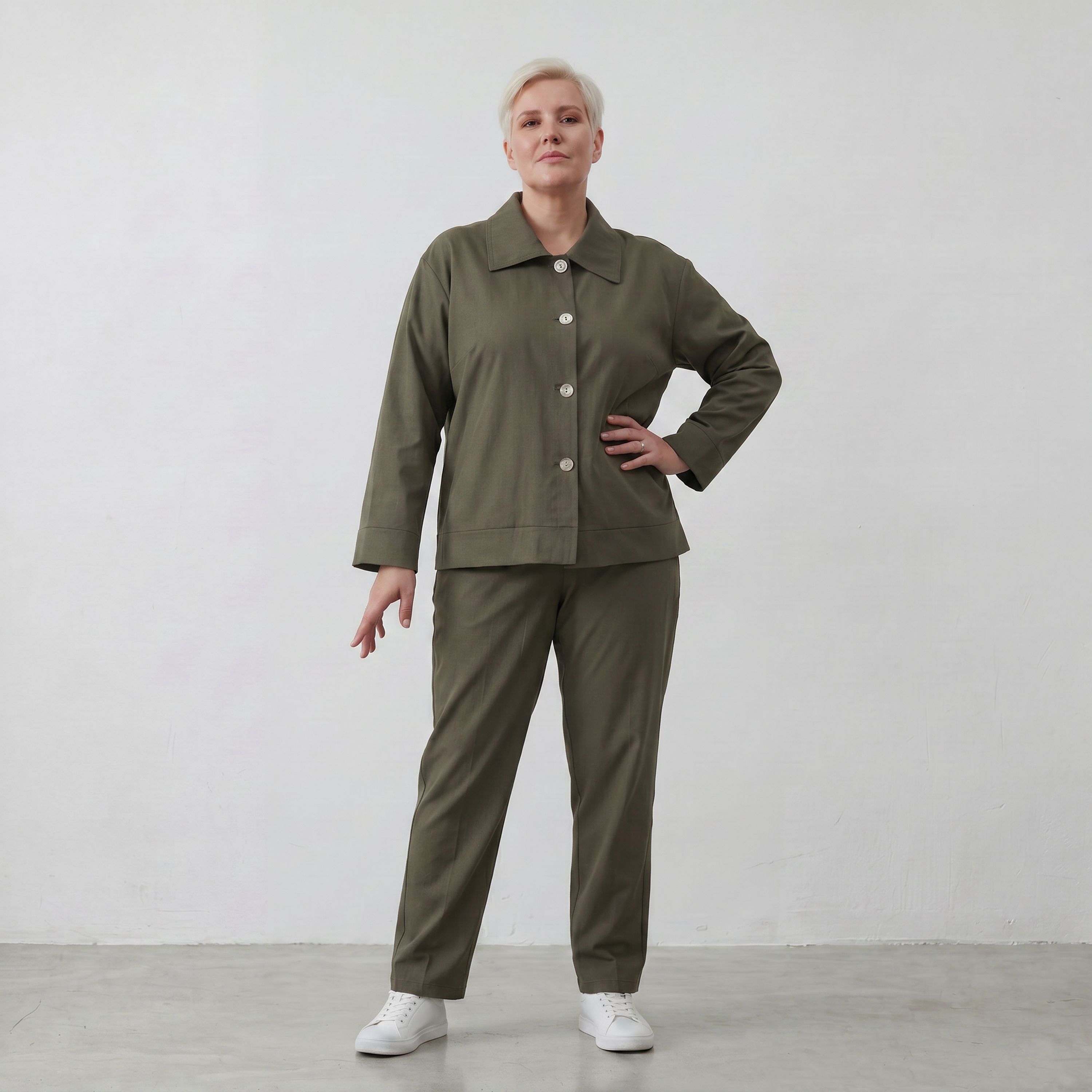 Khaki Bengalineblazer im Oversize Lagenlook weich elastisch zeitlos leger chic sommerlich