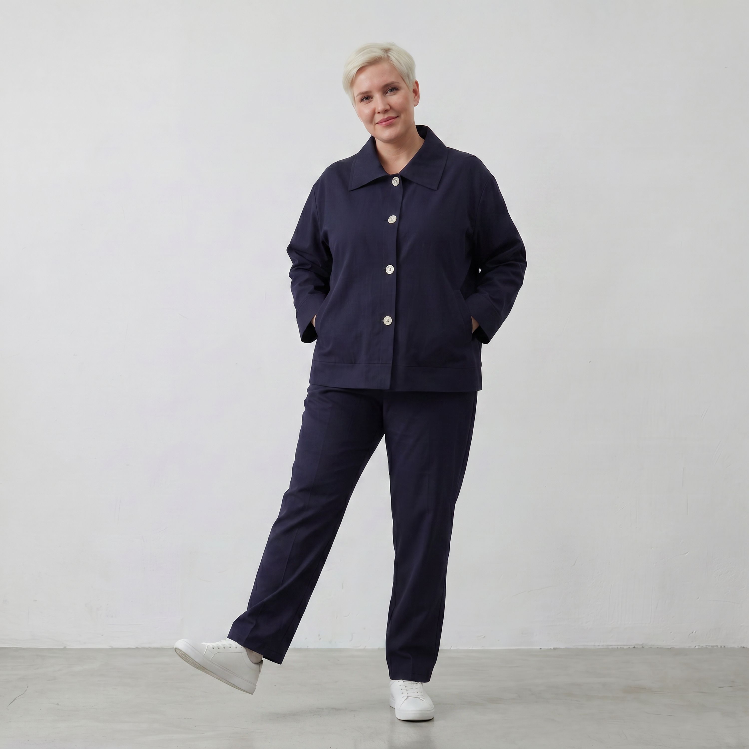 Zeitloser Marine Blazer im entspannten Oversize Lagenlook mit Hemdkragen elastisch weich