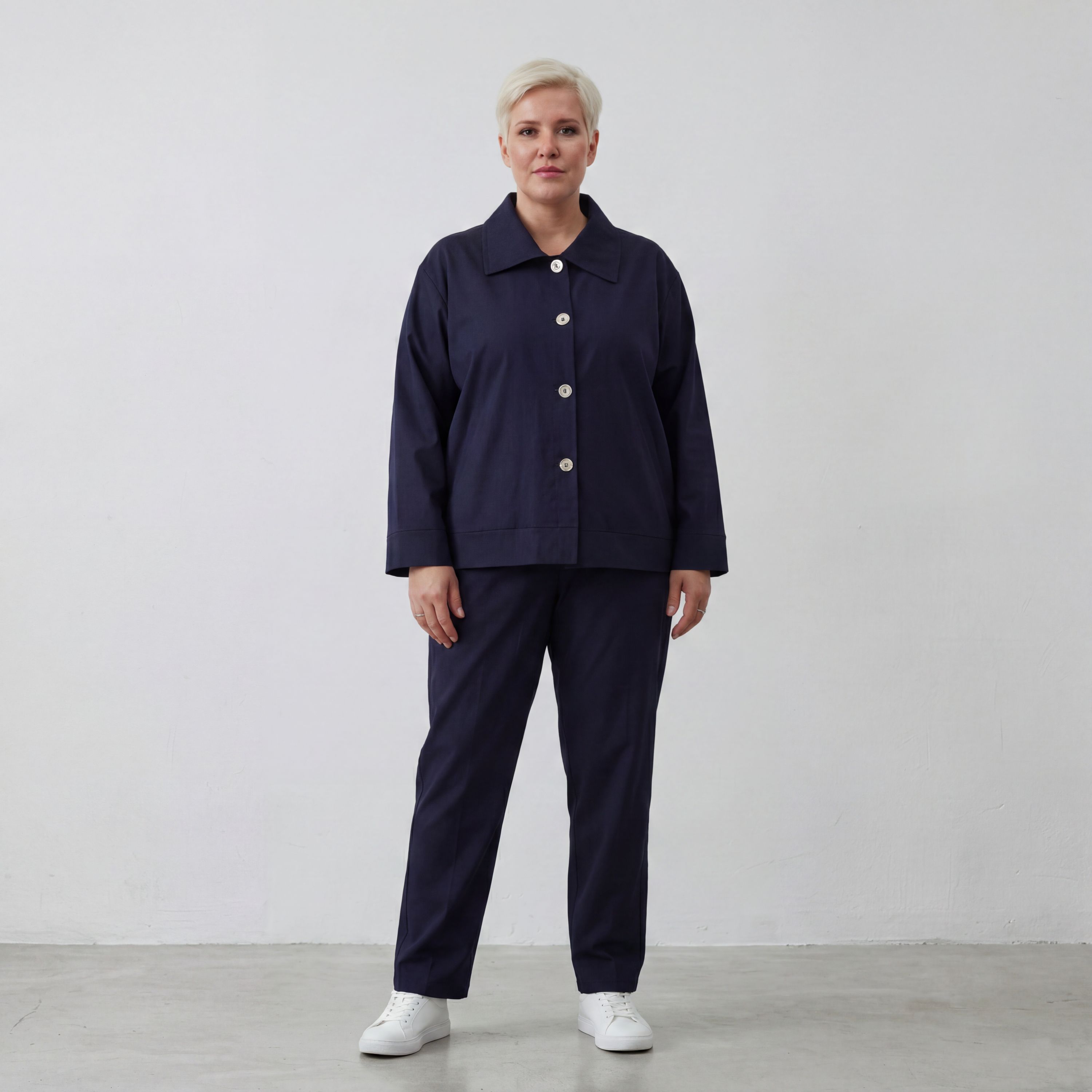 Zeitloser Marine Blazer im entspannten Oversize Lagenlook mit Hemdkragen elastisch weich