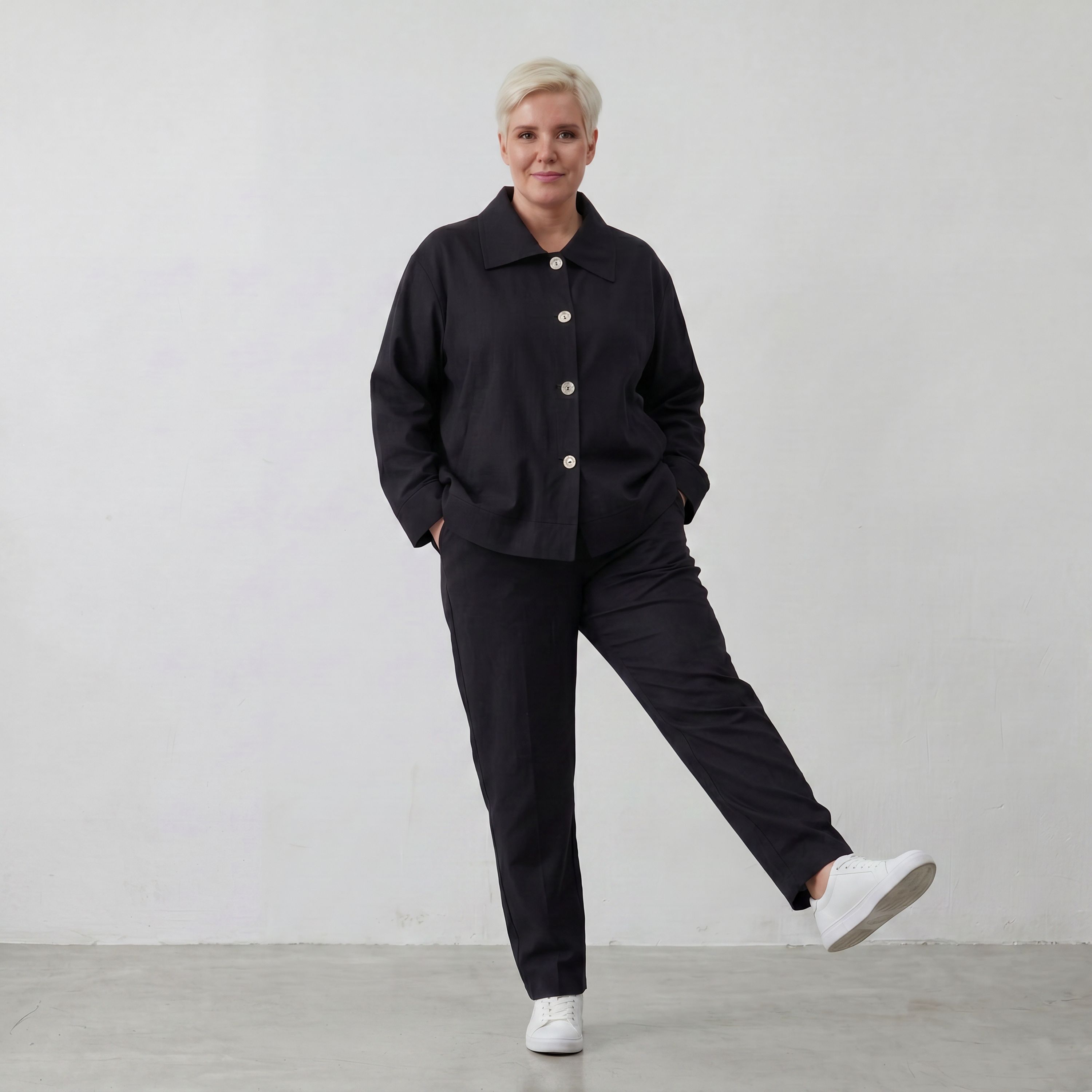 Schwarzer Oversize Blazer leger und zeitlos mit Stretchkomfort und Lagenlook cleanem Look
