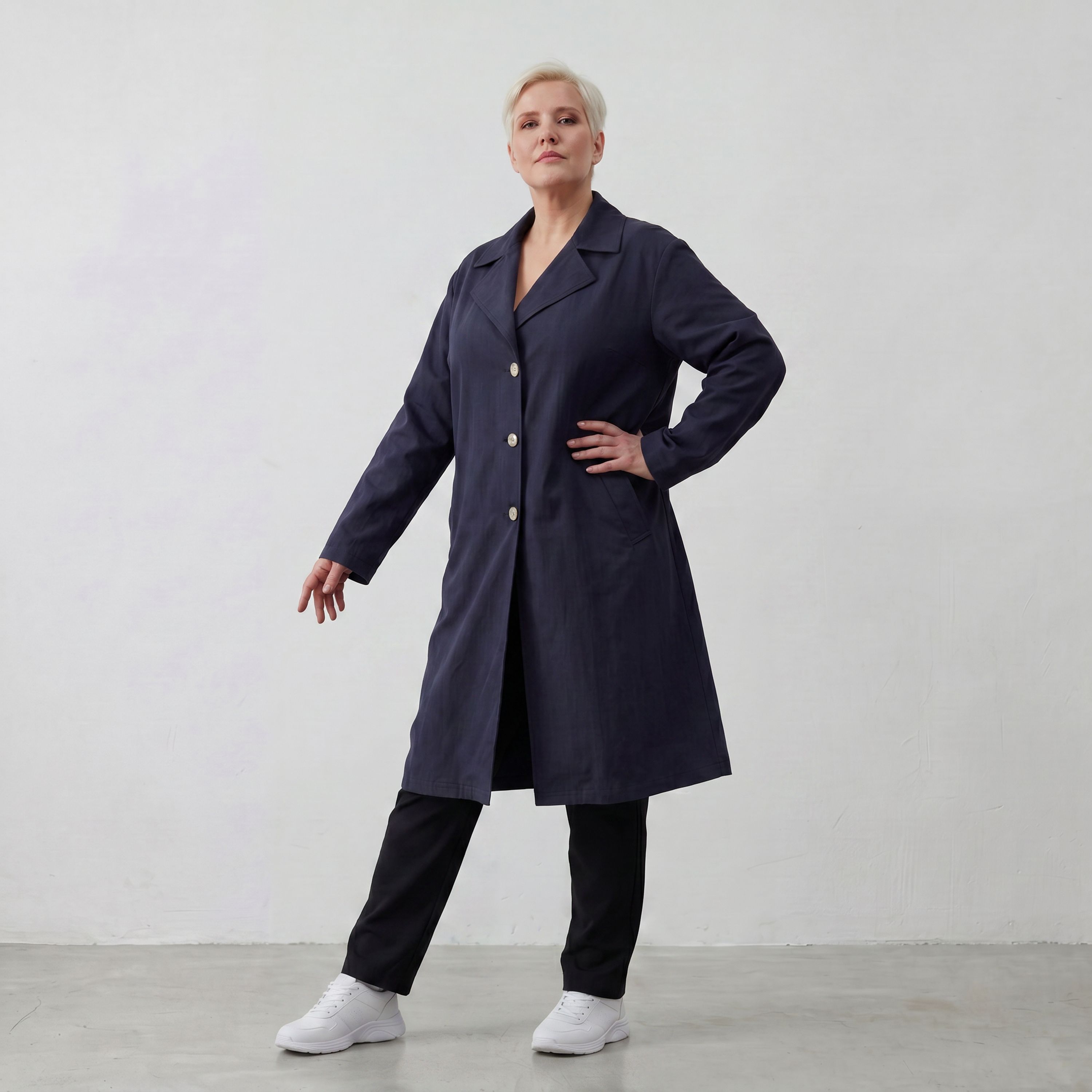 Fliessender Viskosemantel in Marine leger Oversize Lagenlook modern elegant leicht weich
