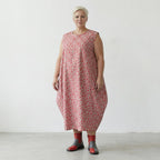 Stilvolles Lagenlook Ballonkleid aus leichter Baumwolle mit ausgefallenem Punktemuster, Mint/Pink