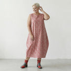 Stilvolles Lagenlook Ballonkleid aus leichter Baumwolle mit ausgefallenem Punktemuster, Mint/Pink