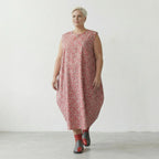 Stilvolles Lagenlook Ballonkleid aus leichter Baumwolle mit ausgefallenem Punktemuster, Mint/Pink