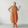 Luftiges Ballon Kleid aus feiner Baumwolle im ausgefallenen Lagenlook mit Punkten, Rosa/Orange