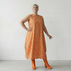 Luftiges Ballon Kleid aus feiner Baumwolle im ausgefallenen Lagenlook mit Punkten, Rosa/Orange