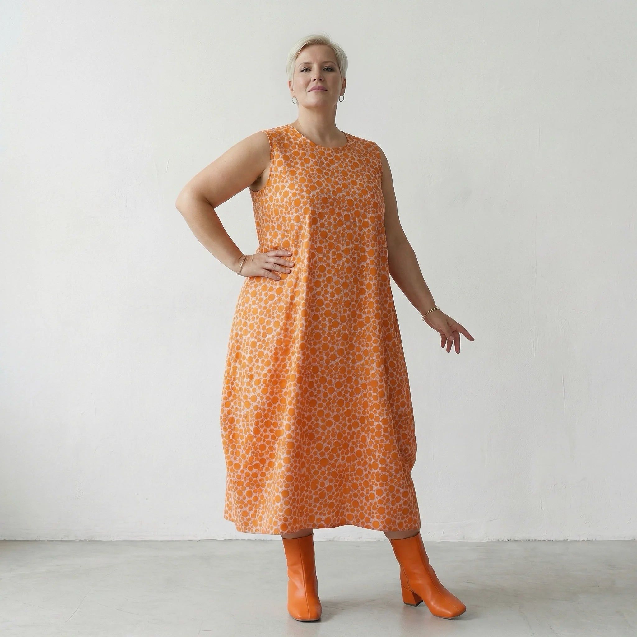 Luftiges Ballon Kleid aus feiner Baumwolle im ausgefallenen Lagenlook mit Punkten, Rosa/Orange