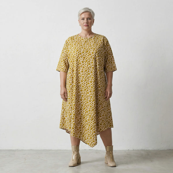 Luftiges Oversize Ballonkleid aus feiner Baumwoll-Popeline mit stilvollem Lagenlook, Punkte, Beige/Olive