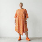 Luftiges Ballonkleid im Lagenlook mit ausgefallenem Punkte Muster und feinem Popeline, Rosa/Orange