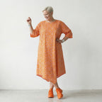 Luftiges Ballonkleid im Lagenlook mit ausgefallenem Punkte Muster und feinem Popeline, Rosa/Orange