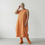 Luftiges Ballonkleid im Lagenlook mit ausgefallenem Punkte Muster und feinem Popeline, Rosa/Orange