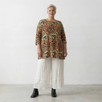 Ausgefallenes Oversize Lagenlook Big Shirt aus leichter luftiger Popeline mit Zebra Muster, Orange/Schwarz/Gelb