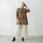 Ausgefallenes Oversize Lagenlook Big Shirt aus leichter luftiger Popeline mit Zebra Muster, Orange/Schwarz/Gelb