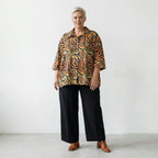 Luftige Oversize Jacke aus feiner Popeline im ausgefallenen Zebra Lagenlook, wunderbar weich, Orange/Schwarz/Gelb