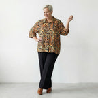 Luftige Oversize Jacke aus feiner Popeline im ausgefallenen Zebra Lagenlook, wunderbar weich, Orange/Schwarz/Gelb