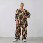 Popelineshirt in schwarzbeigem Batiklook A-Form mit Rundhals und Dreiviertelarm luftig