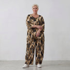 Popelineshirt in schwarzbeigem Batiklook A-Form mit Rundhals und Dreiviertelarm luftig