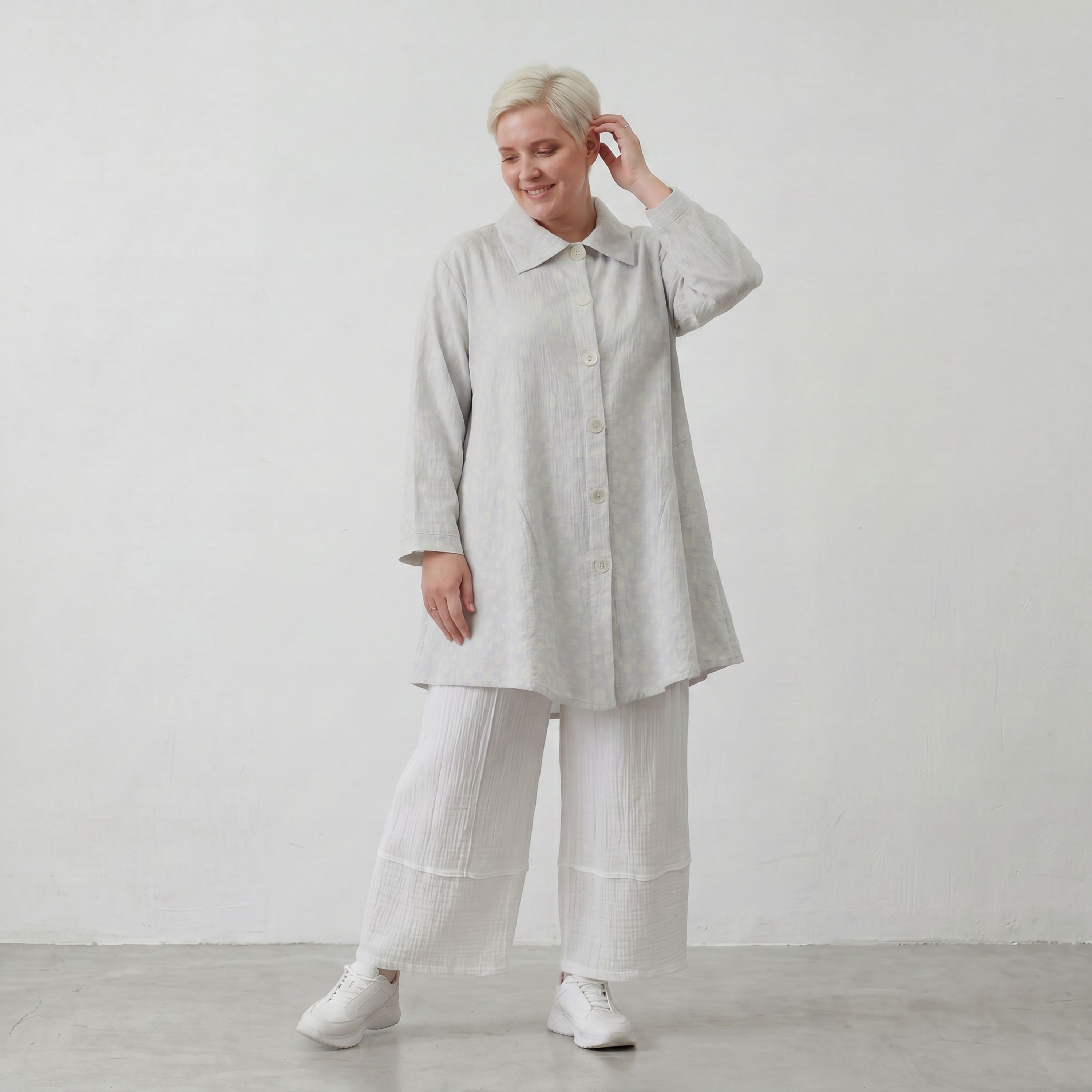 Leichte Baumwolljacke im Lagenlook Hellblau Ecru Oversize Glockenschnitt zeitlos leger