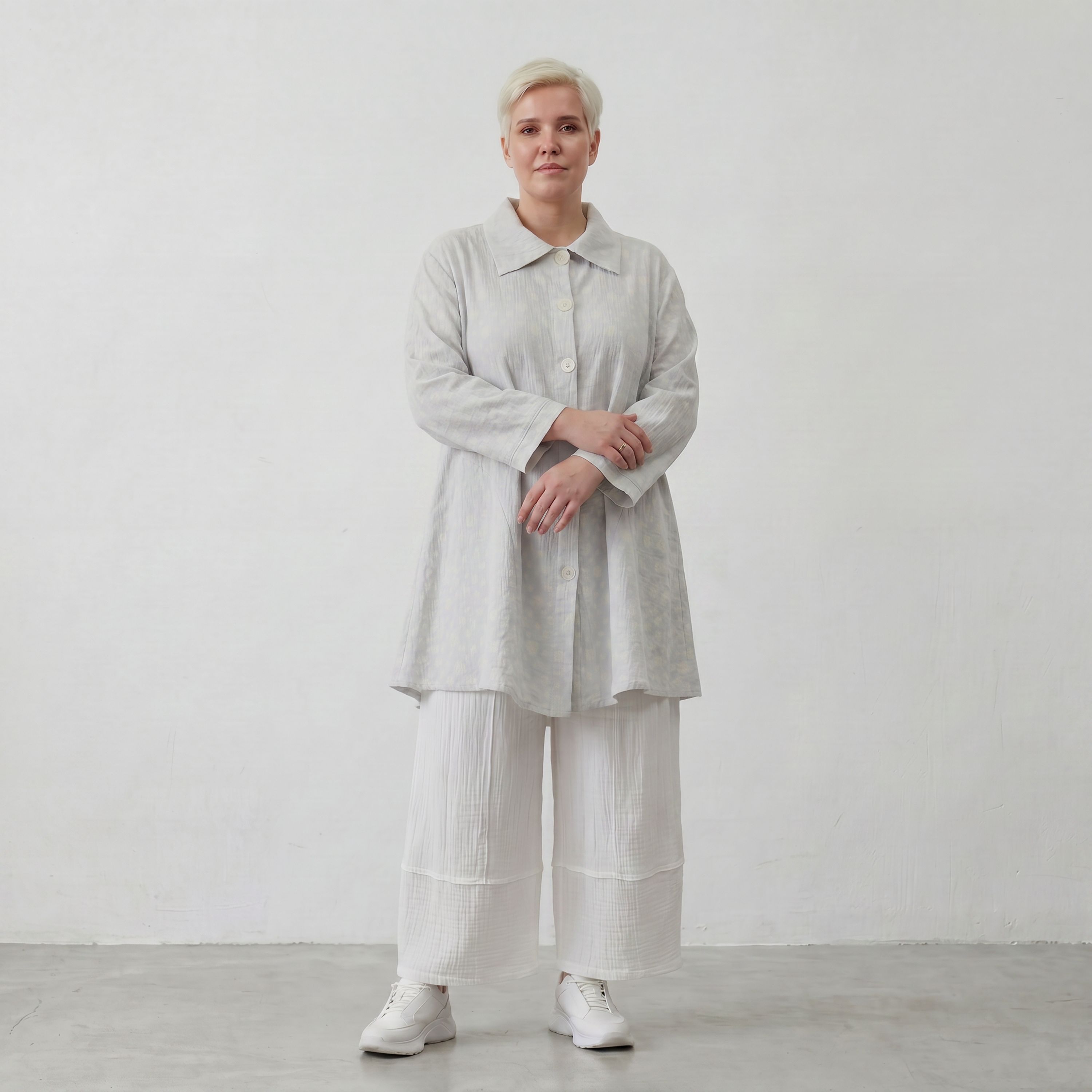 Leichte Baumwolljacke im Lagenlook Hellblau Ecru Oversize Glockenschnitt zeitlos leger