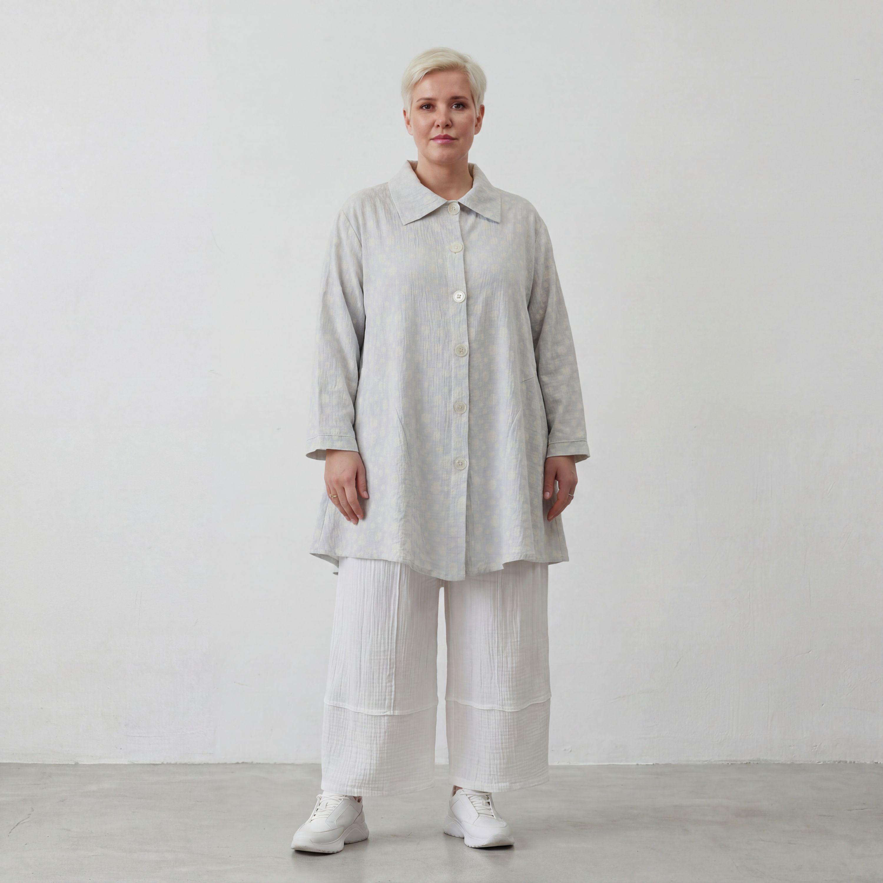 Leichte Baumwolljacke im Lagenlook Hellblau Ecru Oversize Glockenschnitt zeitlos leger
