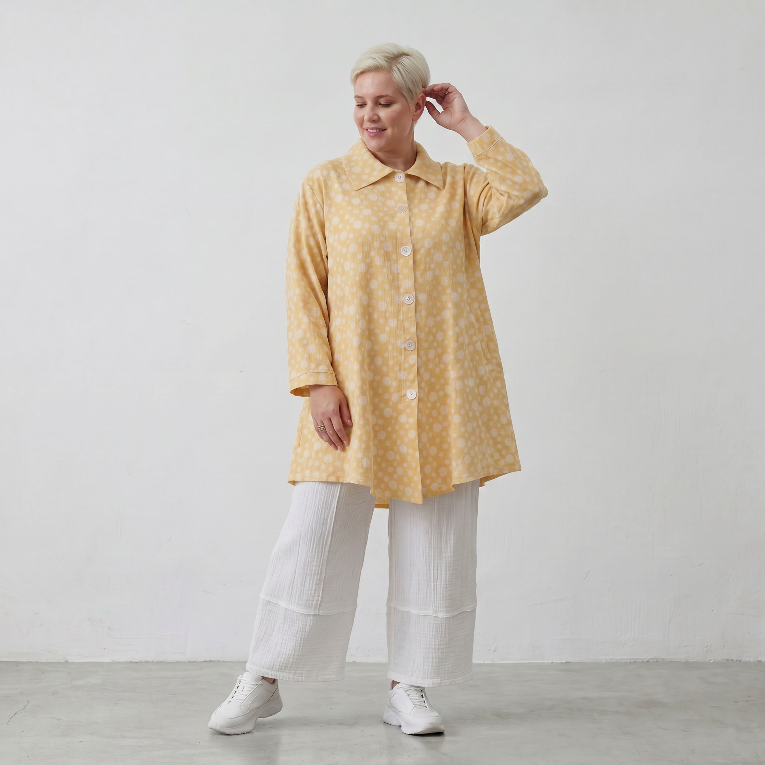 Leichte Baumwollmousseline Jacke Gelb Ecru im Oversize Lagenlook leger zeitlos luftig