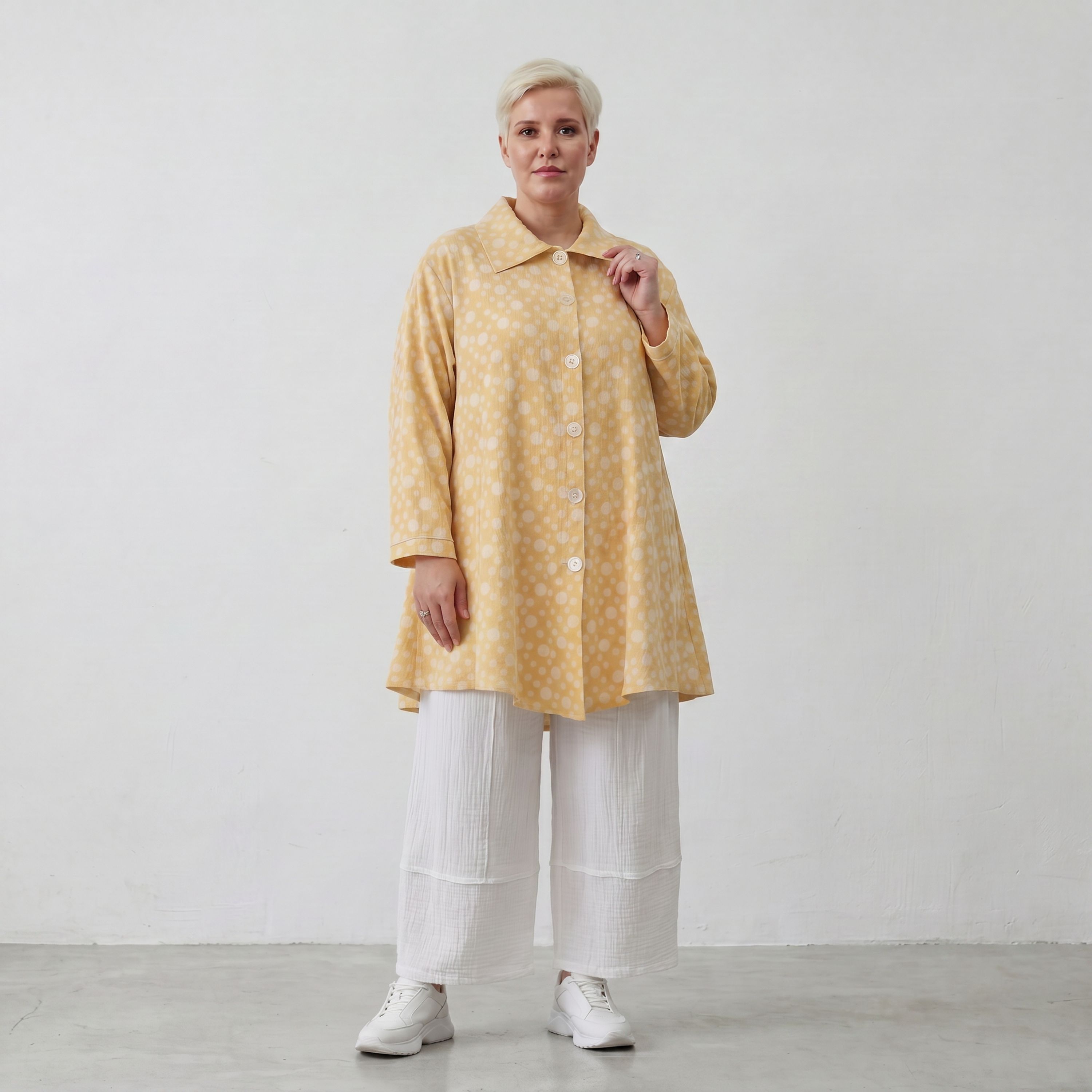 Leichte Baumwollmousseline Jacke Gelb Ecru im Oversize Lagenlook leger zeitlos luftig