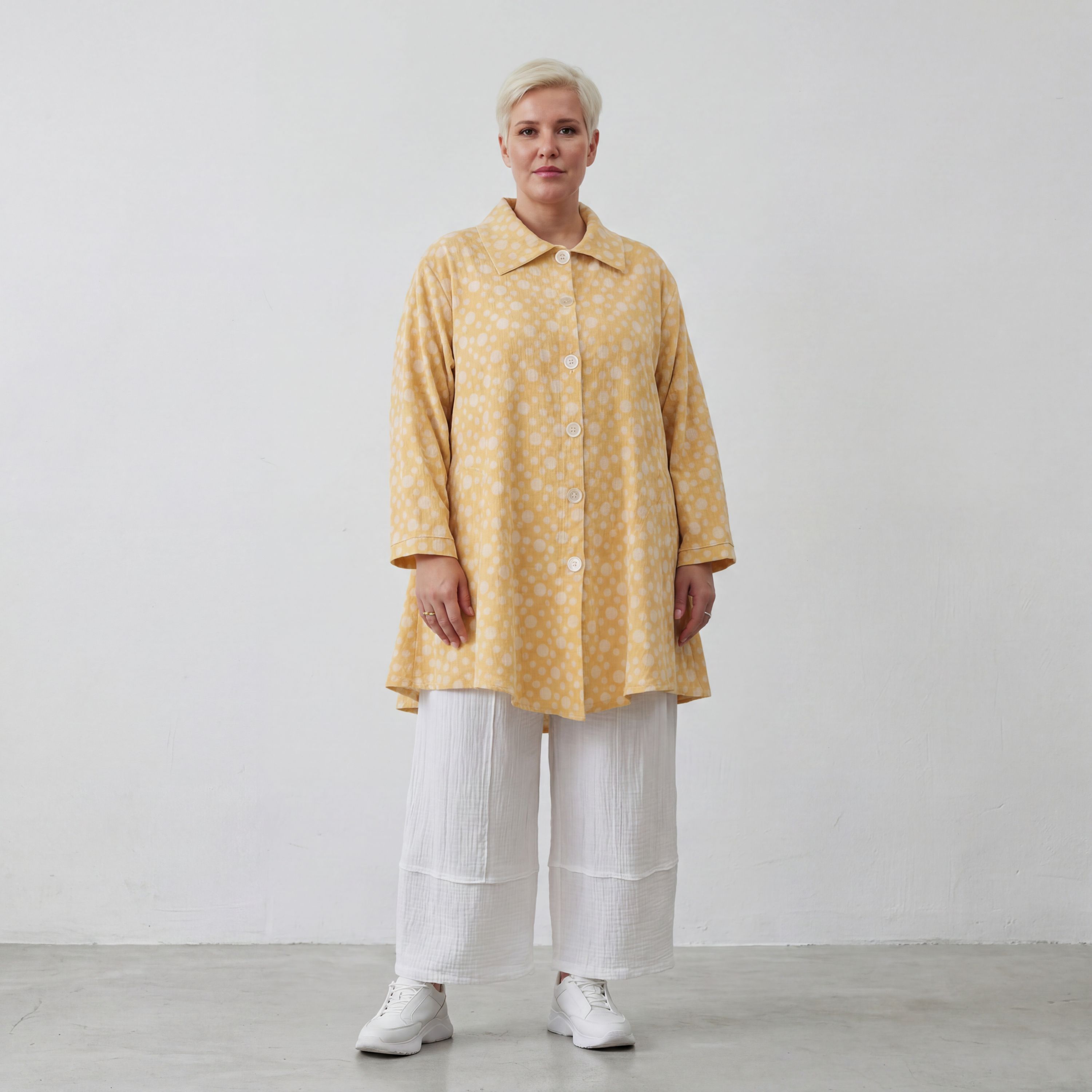Leichte Baumwollmousseline Jacke Gelb Ecru im Oversize Lagenlook leger zeitlos luftig