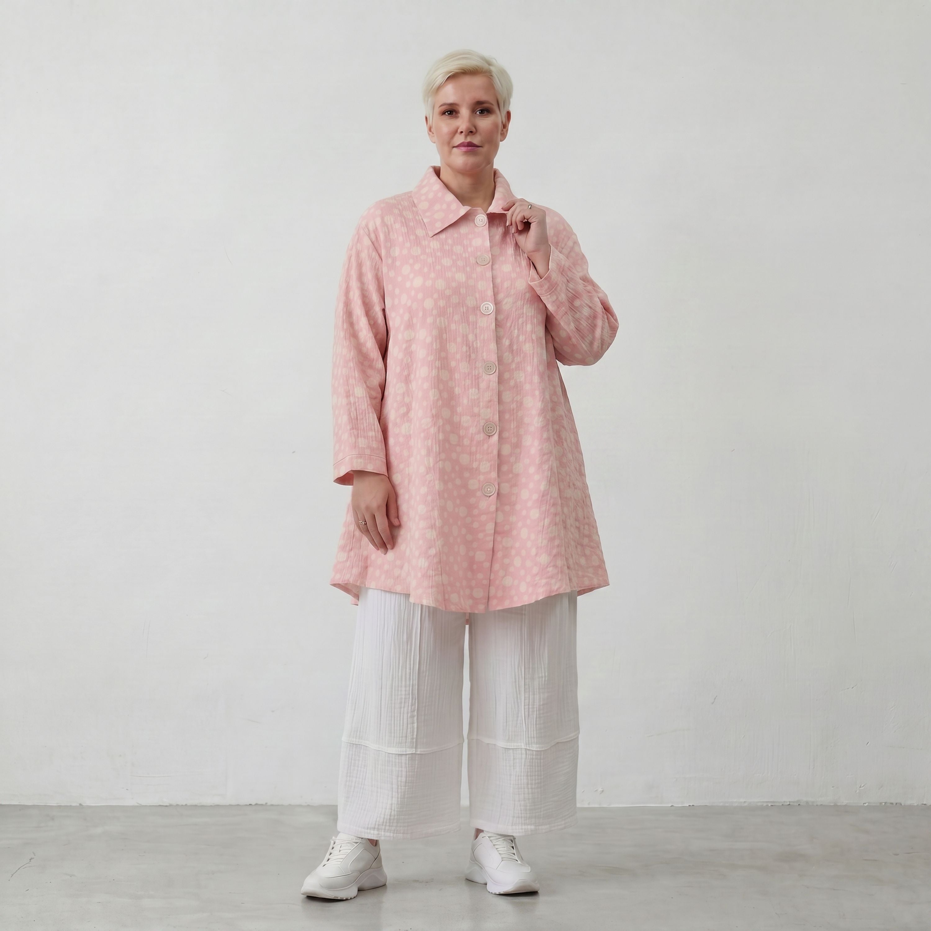 Federleichte Baumwolljacke im Lagenlook Rosa Ecru Oversize leger zeitlos fliessend luftig