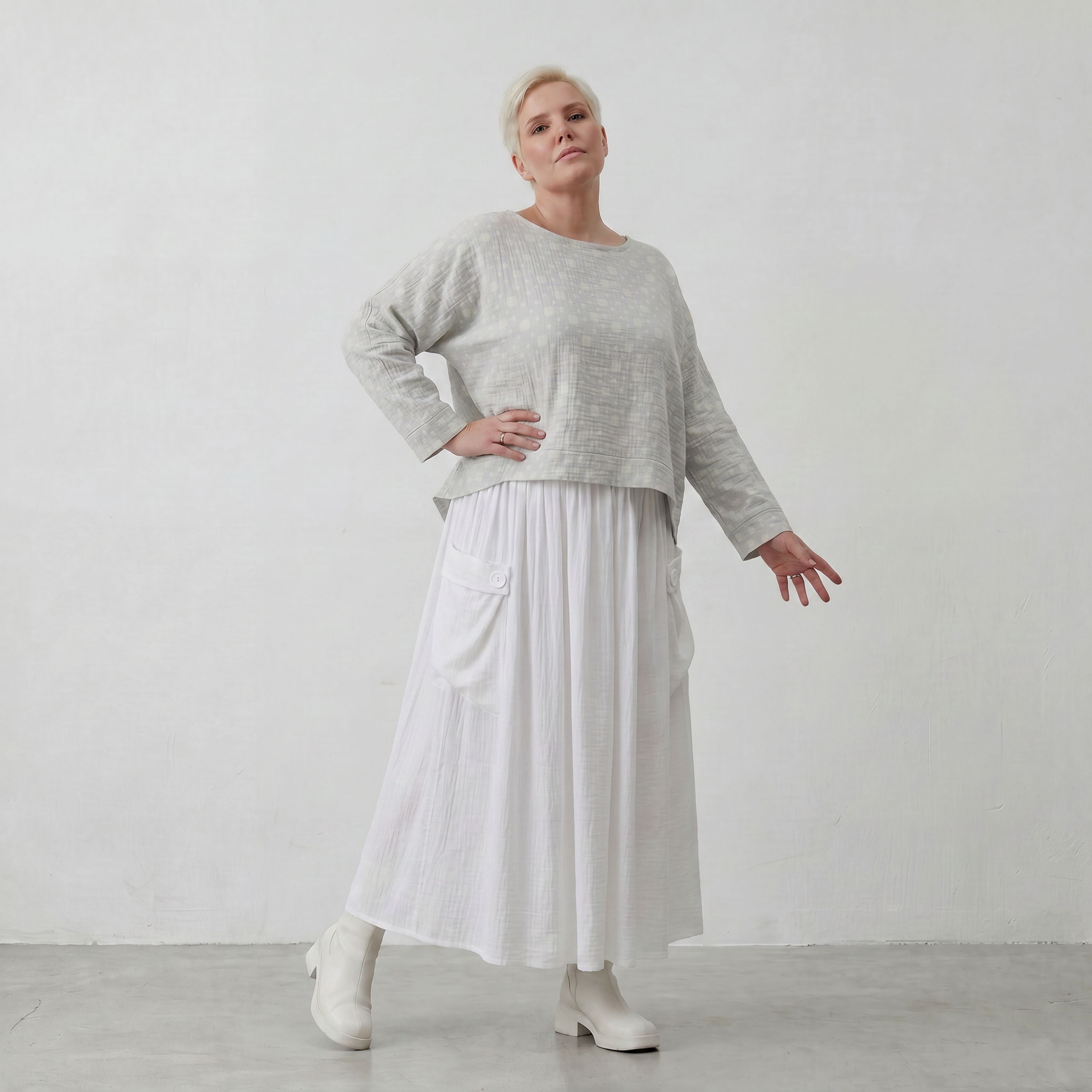 Leichter Baumwollüberwurf Hellblau/Ecru im Oversize Lagenlook zeitlos leger luftig weich