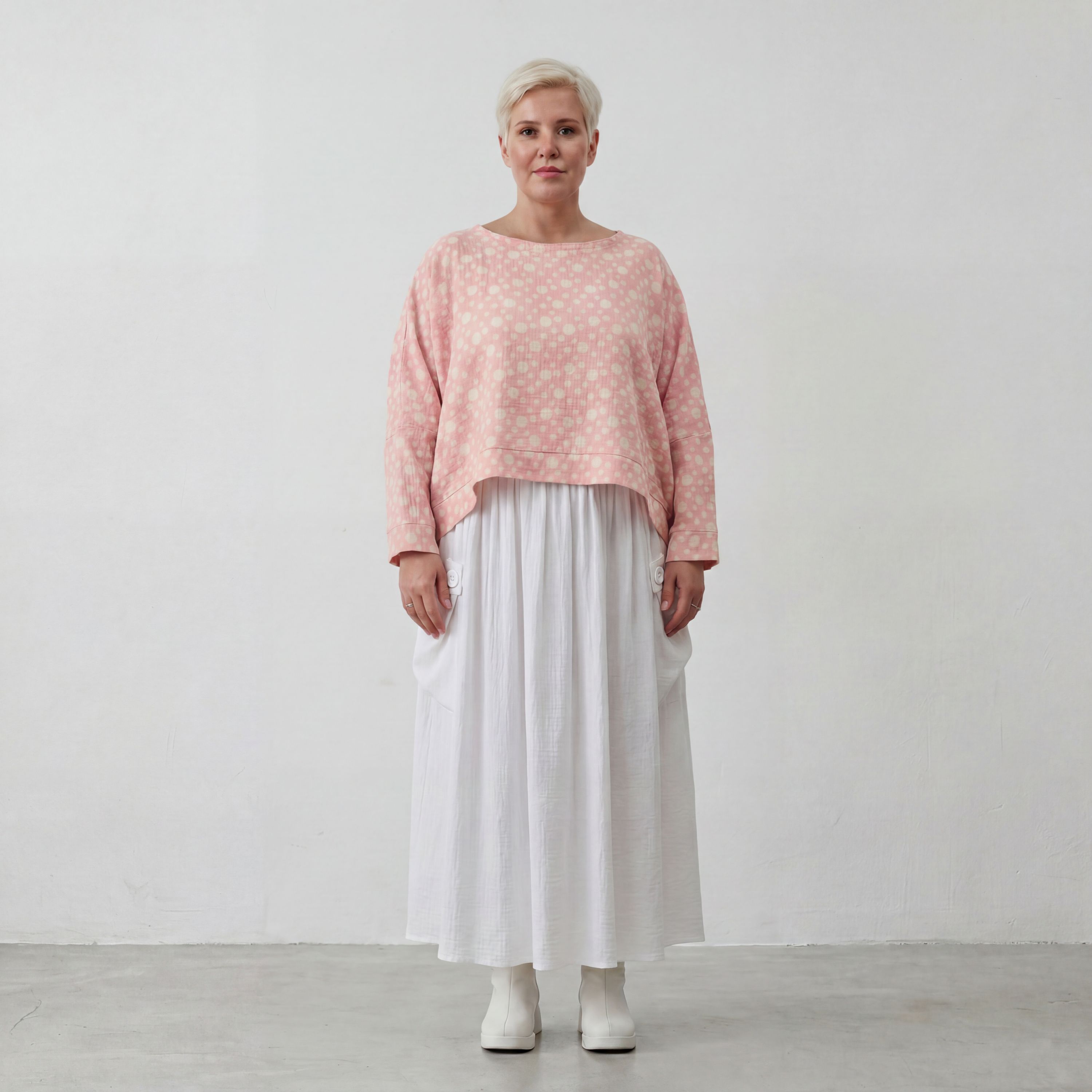 Leichter Baumwolle Mousseline Überwurf in Rosa Ecru soft Oversize Lagenlook zeitlos leger