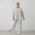 Leichtes Baumwollshirt Hellblau Ecru im Lagenlook Oversize sehr leger mit zipfeligem Saum