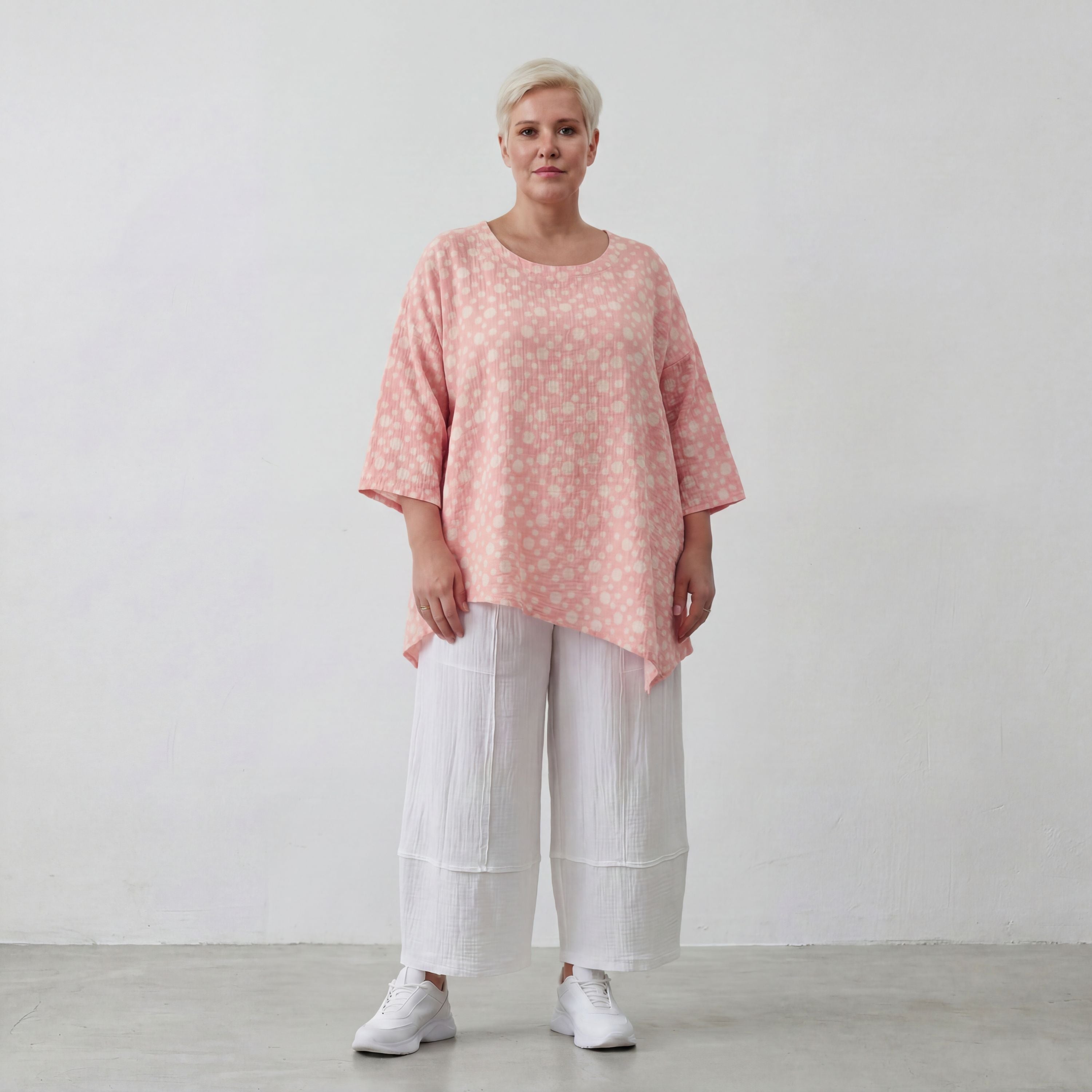 Leichtes Mousselineshirt Rosa Ecru im Lagenlook Oversize leger zeitlos sommerlich Baumwolle
